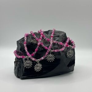 *ANKLET* Silver Flower with Pink Agate Stretchy Anklet